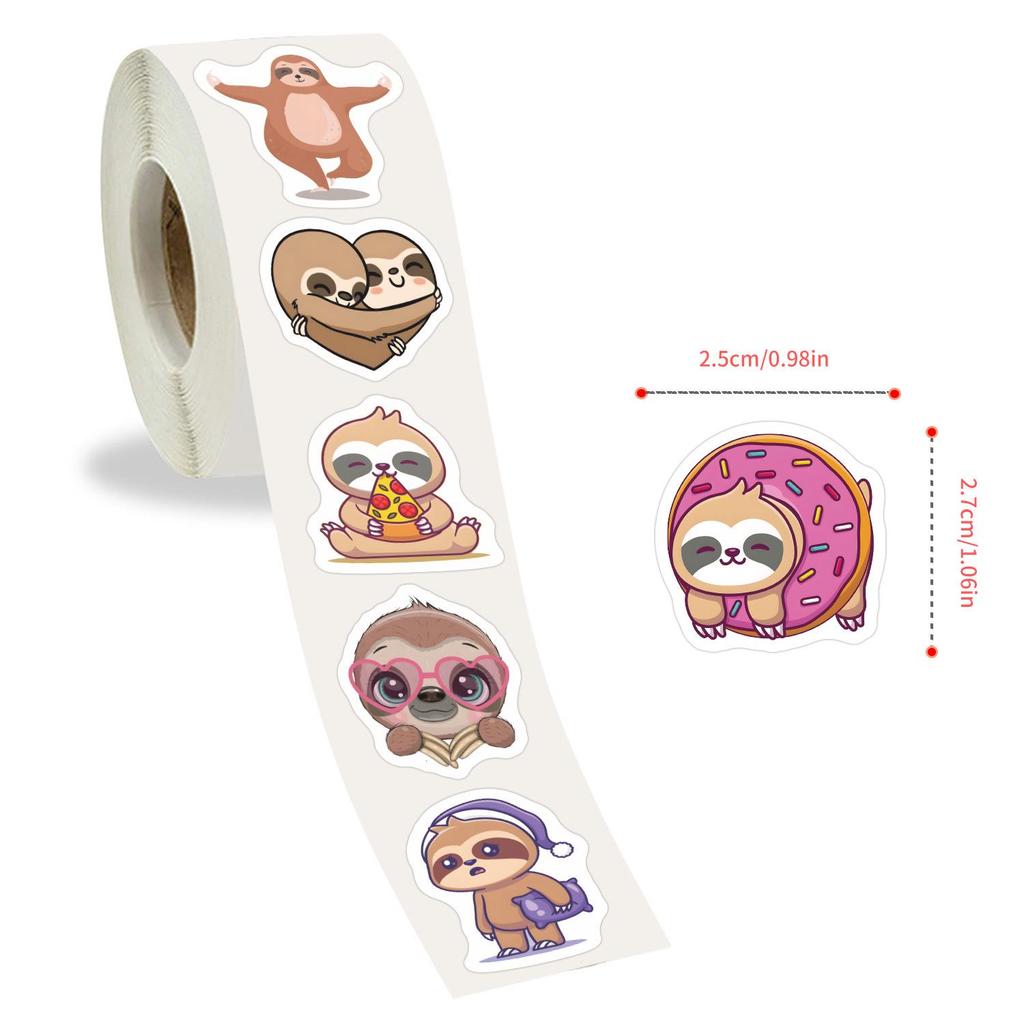 500 Niedliche Faultier-Stickerrolle - Klebeband für DIY, Schülerbelohnungen, Schreibtisch-Schreibwaren