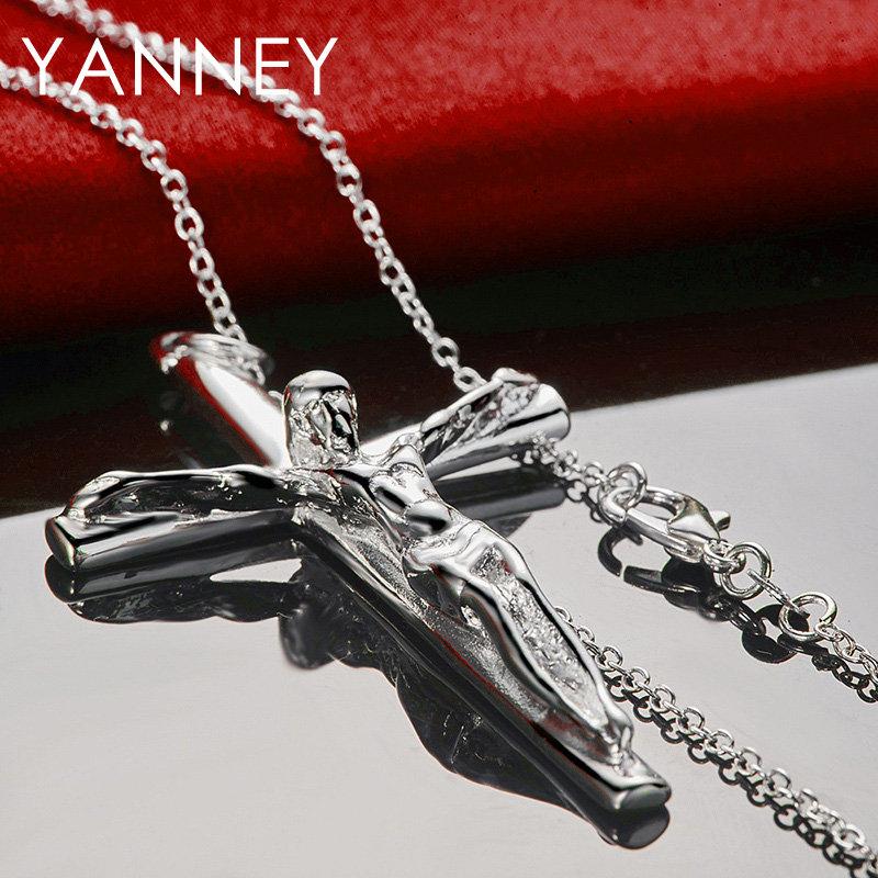New 925 Sterling Silver 16-30 Inches Fine 60MM Cross Necklace For Women Men Fashion Charm Wedding Party Jewelry