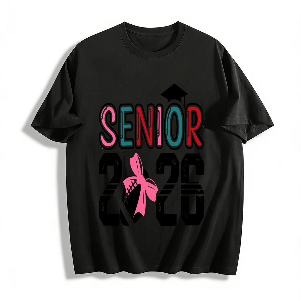 Senior 2026 Graduation Rugby Bow Print Student Commemorative Top Pure cotton T-shirt XXS