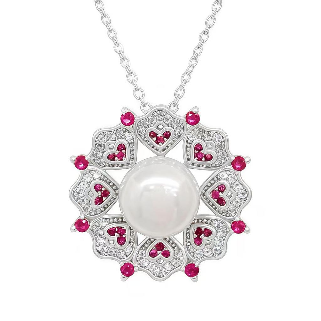 Gold-Plated Korean Style Luxury Freshwater Pearl Necklace with Zirconia Stamen Pendant