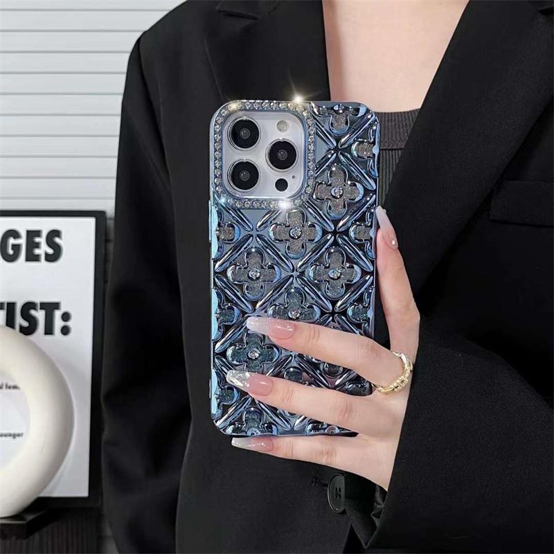 Luxury Electroplated Diamond Glitter Flower Phone Case For iPhone 16 15 14 13 12 11 Pro Max 16 15 14 13 12 Pro Soft TPU Cover