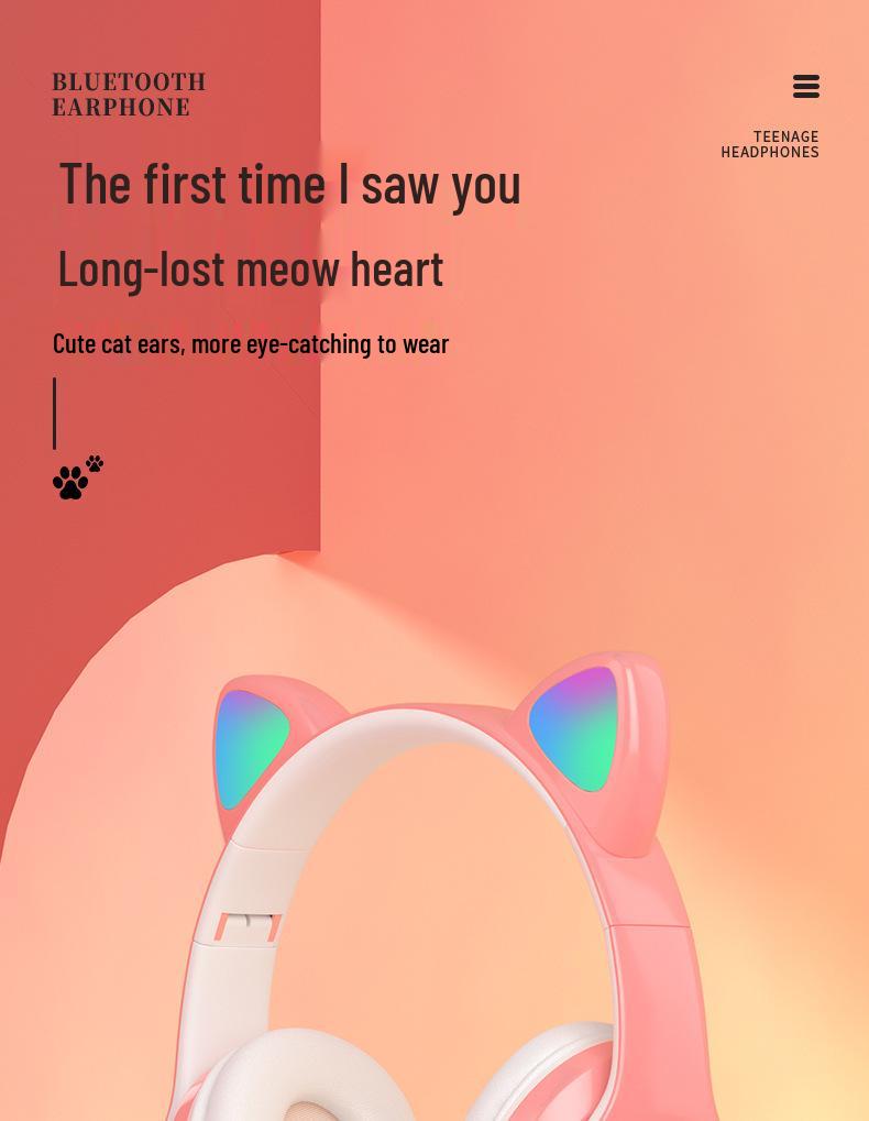 Cat Ear Luminous Bluetooth Headset B39: Foldable, Card Slot, Wireless Earbuds, Universal Compatibility