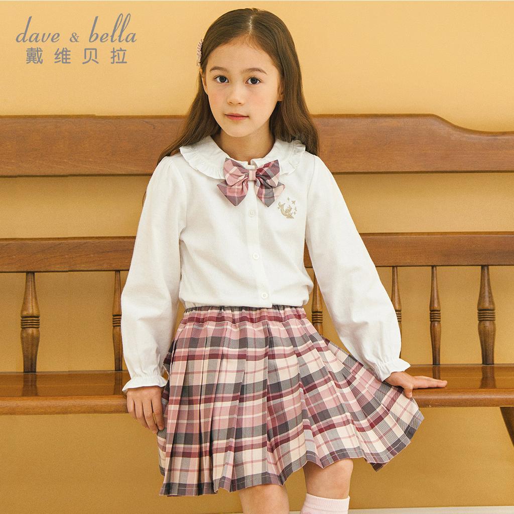 David Bella Girls' Shirt Autumn Dress Medium Sized Children's Shirt Children's Top JK Shirt Children's Long Sleeve