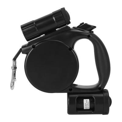 3 In 1 Black Plastic Portable Pet Automatic Retractable Traction Leash Rope with LED Light Garbage