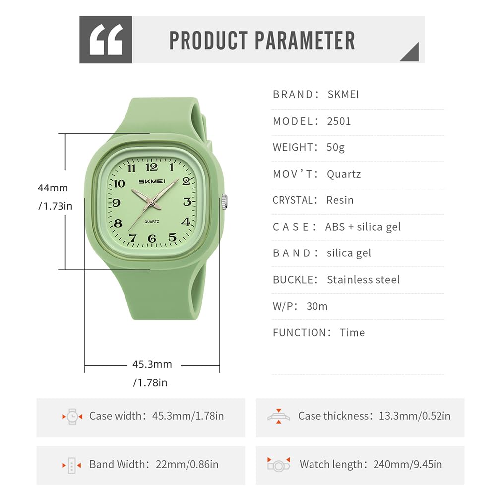 Square Silicone Arabic Perfect Gift for High School Black Women's Wristwatch, Waterproof, Sporty, Cute, Simple, Stylish, Casual, Numerals,