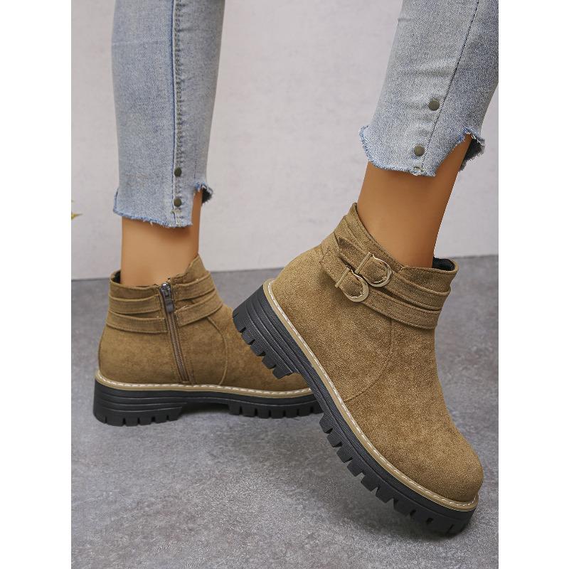 Short Boots Women's Winter 2025 New Platform Round Toe Plus Size Belt Buckle Martin Boots