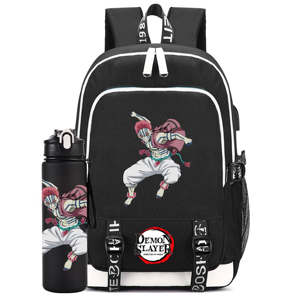 2Pcs/set Anime Demon Slayer Printed Backpack Large Capacity Waterproof Bookbag With 750ml Water Bottler Laptop Student Boy Girl Bookbag Gift
