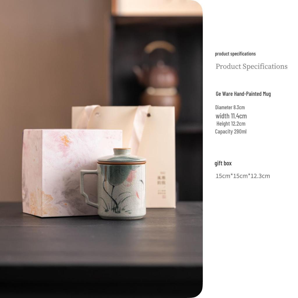 Ge Kiln Ceramic Tea Cup Set: Three-Piece Mug with Inner Liner, Gift Box, Logo Customizable, Perfect for Business Gifts