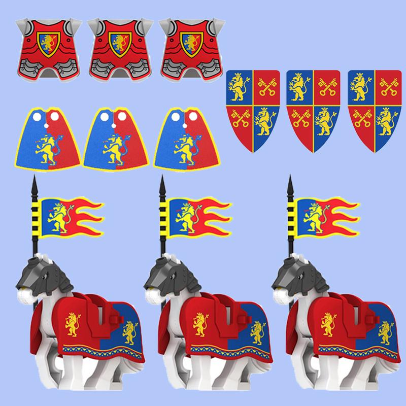 MOC Medieval Building Blocks Character Accessories Shields Armor Vests Warhorses Flags Set Mounts Toy Gifts Compatible Bricks