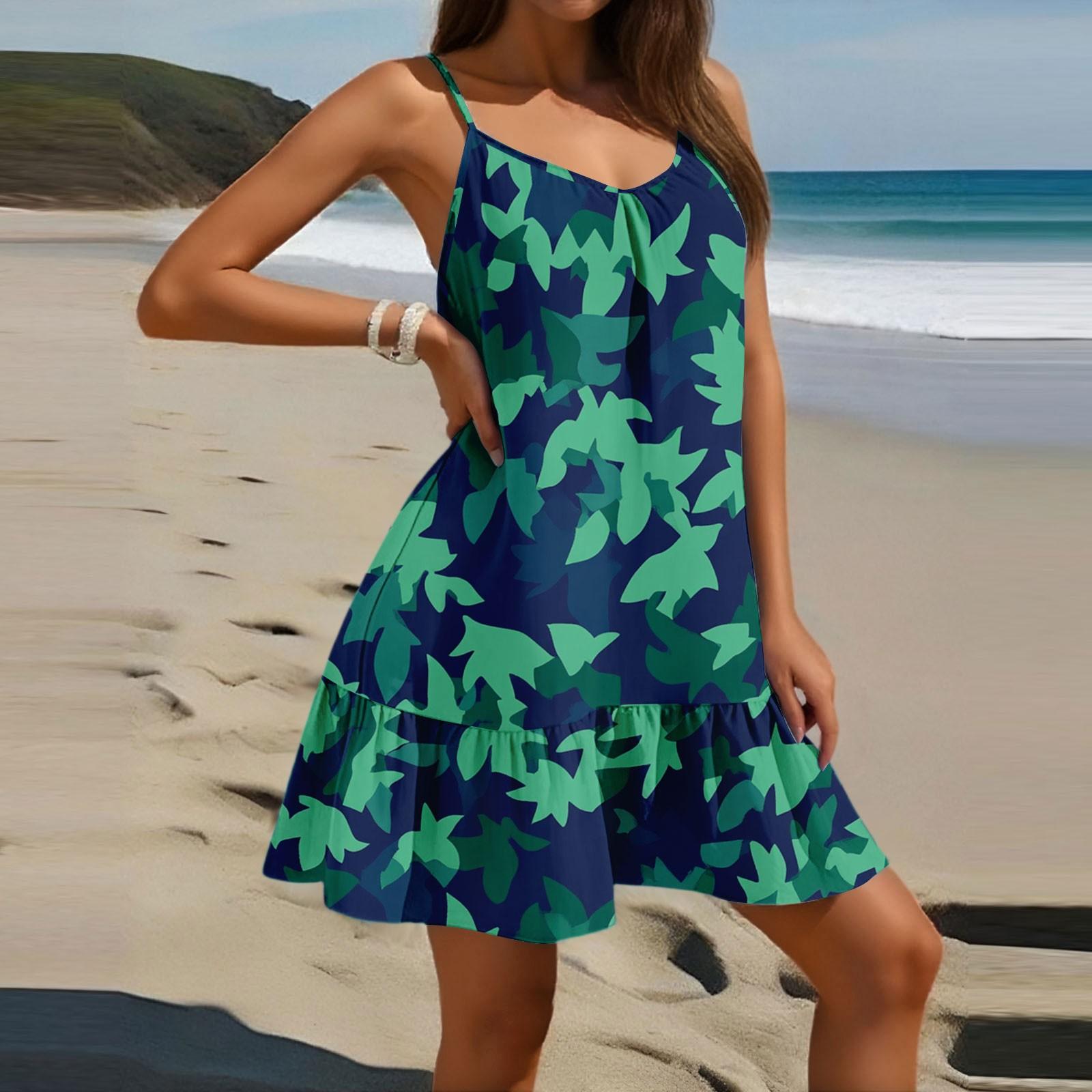 

Женское модное повседневное платье без рукавов с круглым вырезом и цветочным принтом для пляжа XXL зелёный
