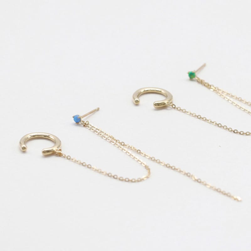 OR D`OR [14K] Mini Opal Chain Ear Cuff Earrings