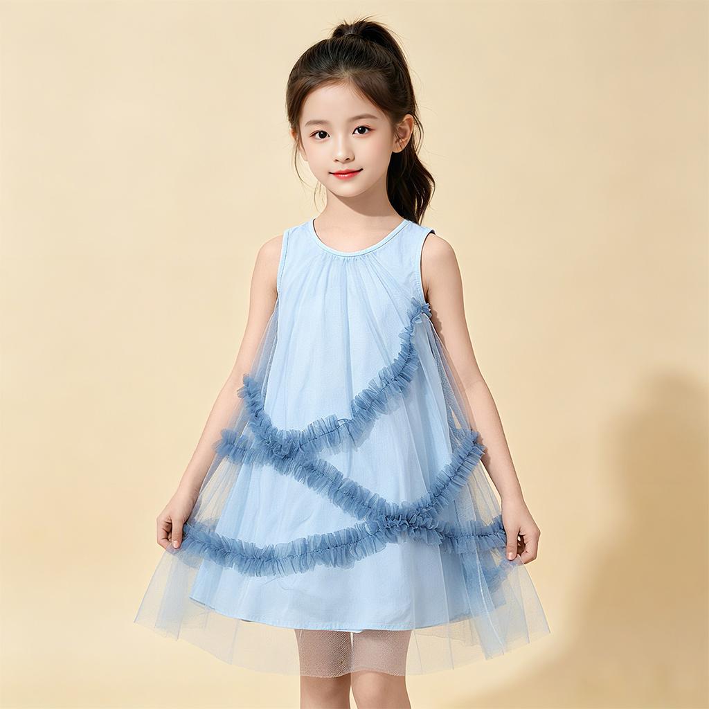 Summer new girls' breathable sleeveless mesh princess dress