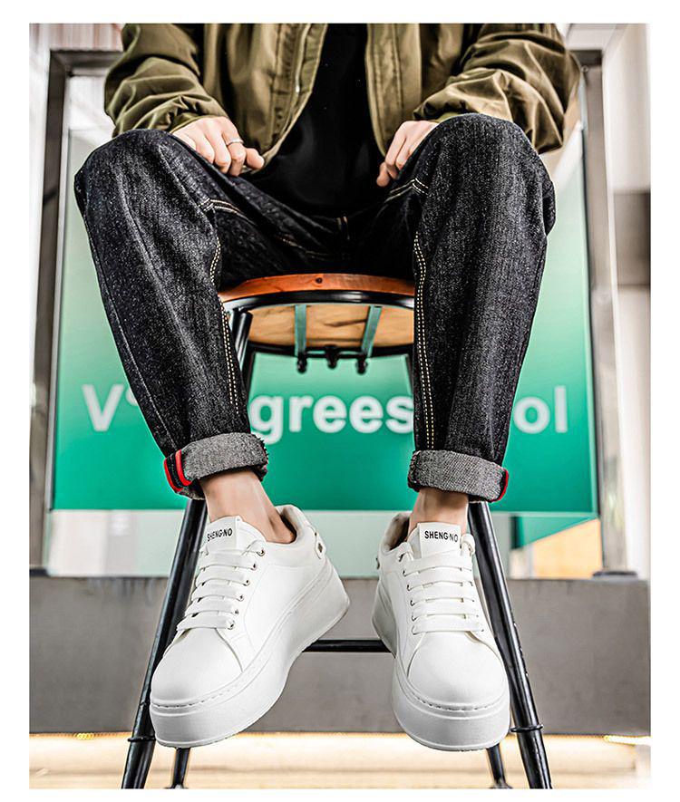 Męskie Wiosenne Oddychające Białe Sneakersy, Casualowe Buty Skate na Grubej Podeszwie Podwyższające Wzrost