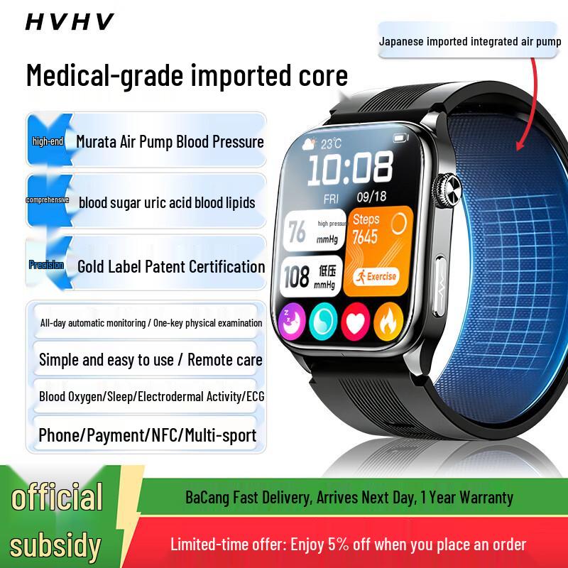 

HVHV Smart Health Monitoring Watch with Air Pump Blood Pressure (CN version) Universal Fit