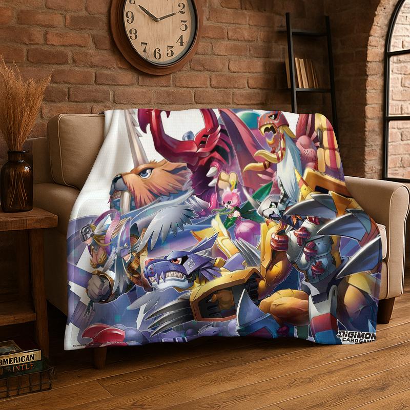 Digimon Adventure Angewomon Agumon Dibujos Animados Manta de Franela Suave Cálida Manta de Tiro para Dormitorio Sala de Estar Cama Viaje Picnic
