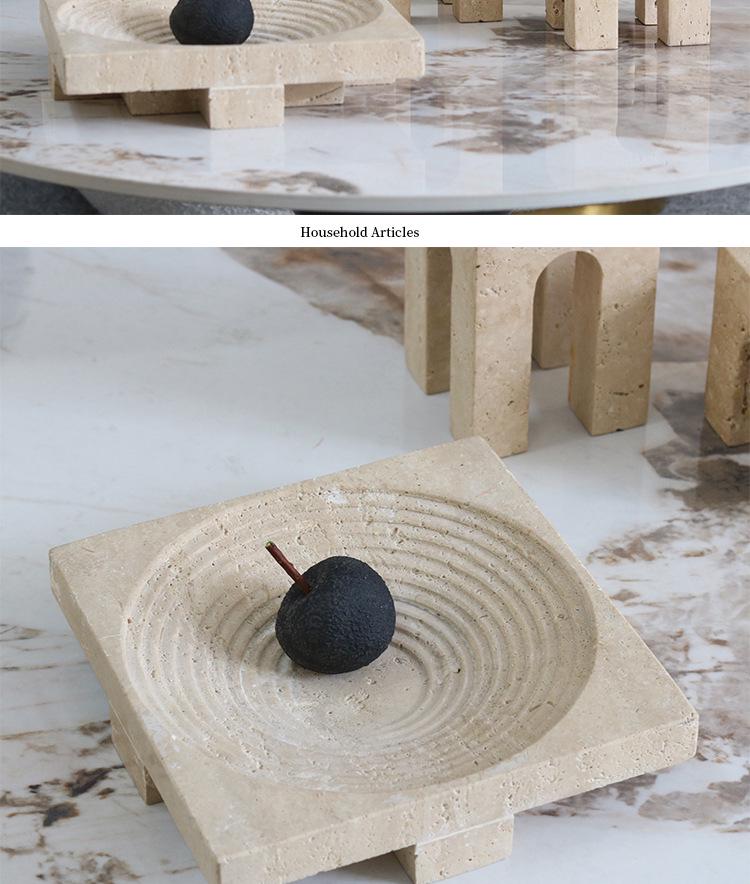 Wabi-Sabi Faux Stone Square Tray: Creative Carved Pattern for Incense, Coffee Table, or Fruit Bowl.