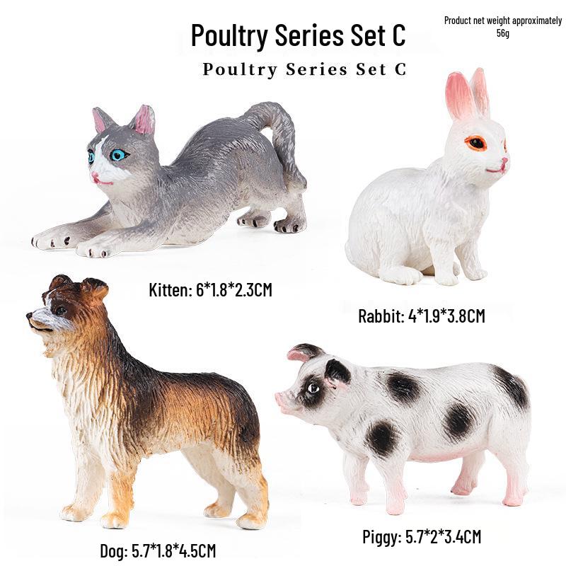 Mini Animal Model Set - Rooster, Duck, Goose, Pig, Rabbit, Dog, Horse, Sheep, Donkey, Cat, Alpaca Toys