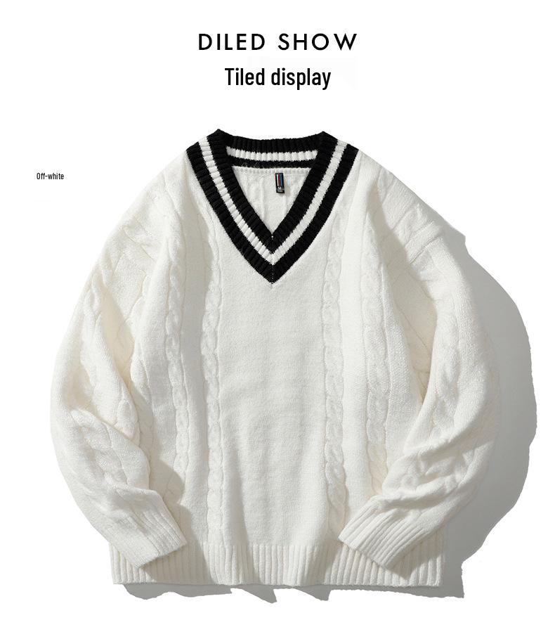 Men's Thickened V-Neck Knitted Sweater - 2024 Autumn/Winter Casual Base Layer