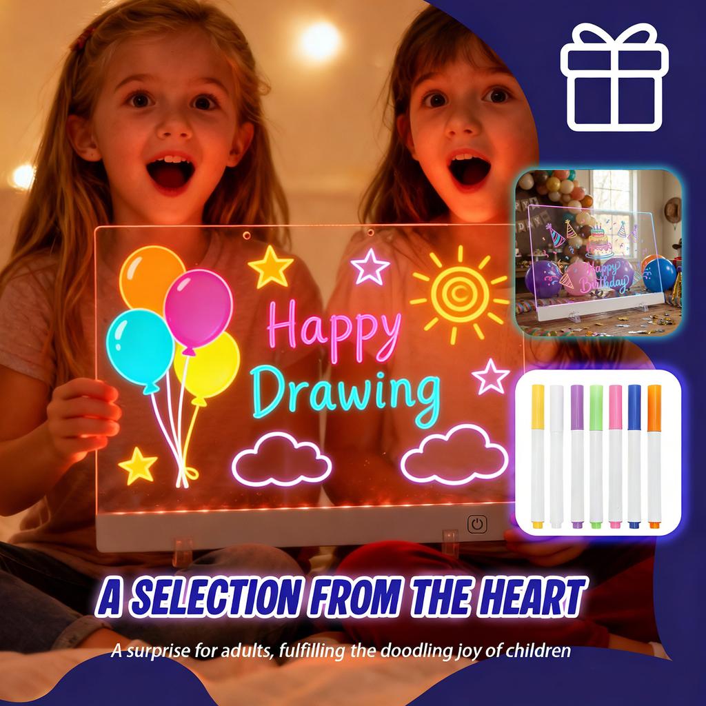 New LED Drawing Note Board Glowing Acrylic Message Board with 7 Marker and Stand 5 Mode Rechargeable Illuminated Drawing Pad