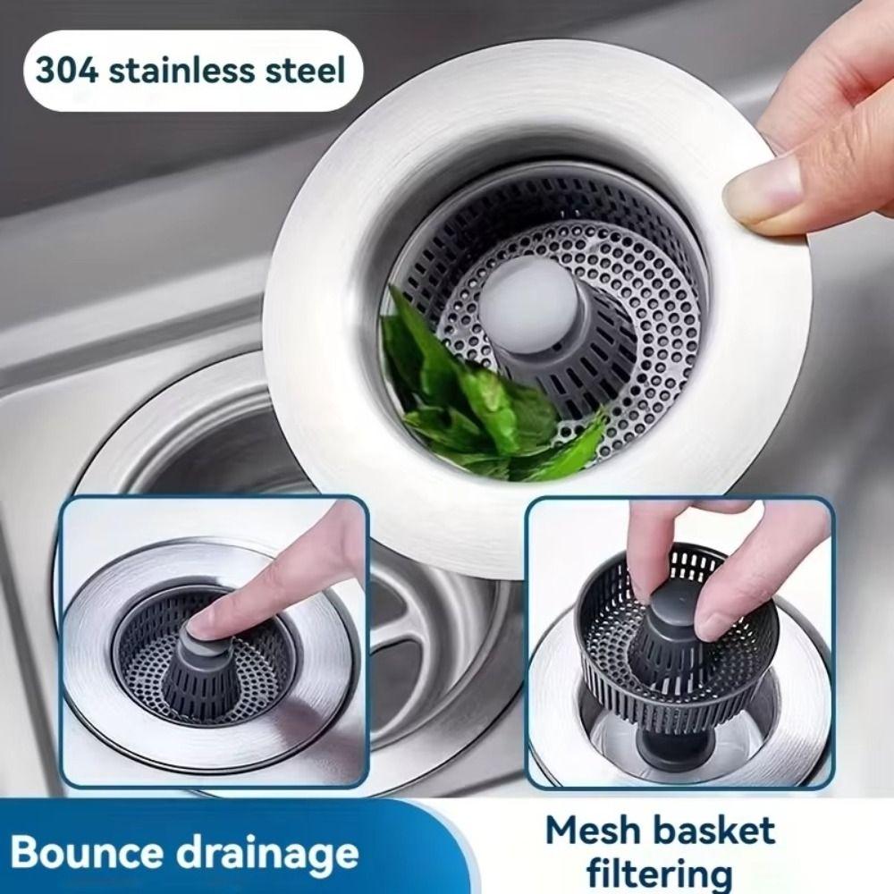 Rust-Proof Kitchen Drain Filter Stainless Steel Kitchen Sink Bounce Core Mesh Basket Filtering