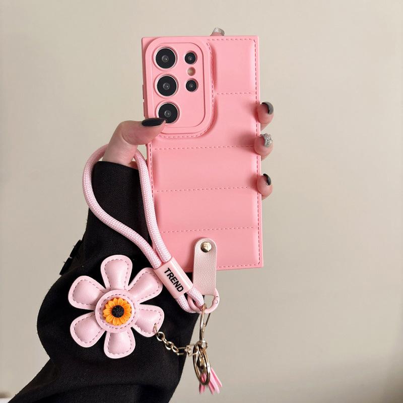 Applicable To Samsung S25ultra Mobile Phone Case, Down Jacket S24 Skin Feeling S24 Anti-drop A73 Lanyard All-inclusive Mobile Phone Case.