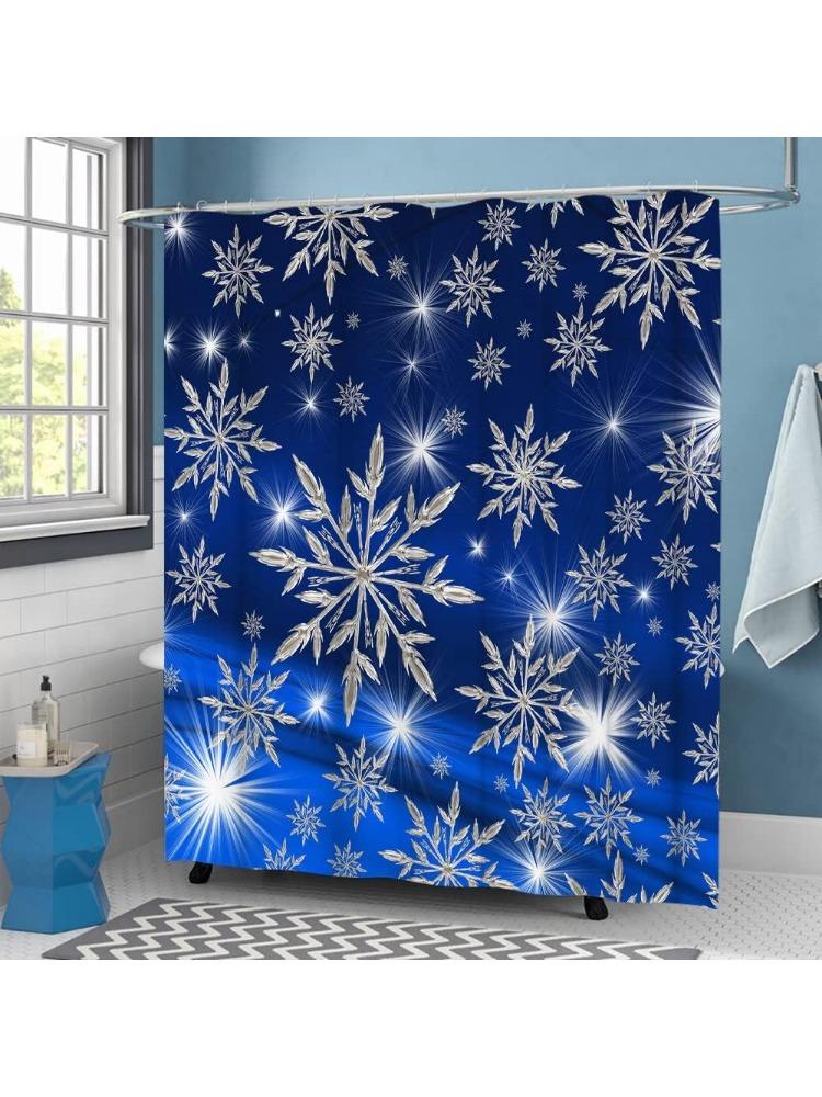 

Snowflakes Shower Curtain Dark Blue Christmas Bathroom Curtain Silver Winter Holiday Home Decor Fabric Included 72X72 Inches W60H190(CM)-1 Pcs