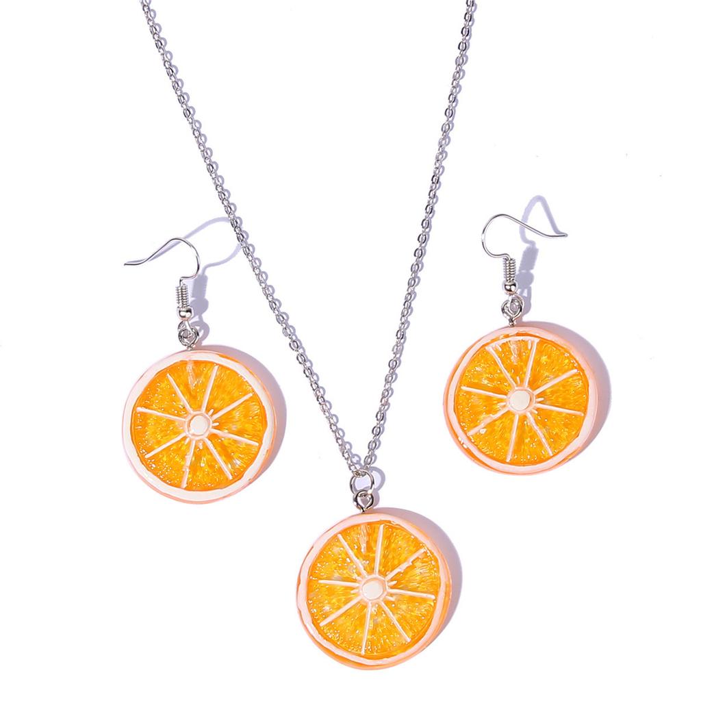Fashionable Fruit Earrings And Necklace, Unique And Resin Lemon Slice Jewelry Set.