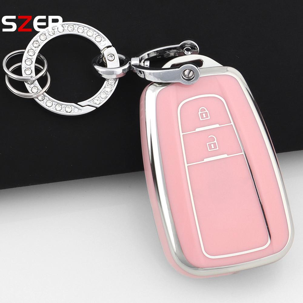 2 Buttons For Toyota Prius Camry Corolla Chr C-Hr Rav4 Land Cruiser Prado Tpu Car Key Case Cover Shell Fob Keychain Accessories
