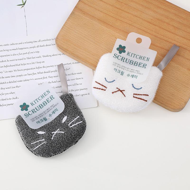 Cute Cat Wood Pulp Cotton Sponge - Cartoon Dishwashing Block, Oil-Removing Non-Stick, Kitchen Pot Cleaning Cloth