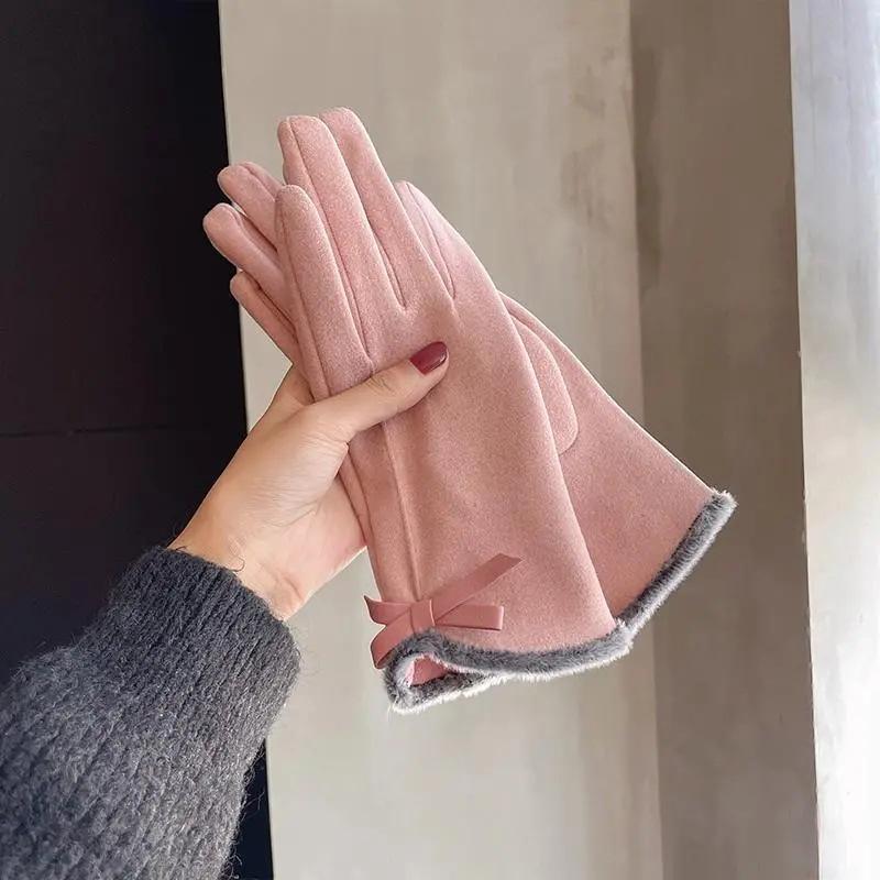 Women's Gloves Winter Warm Thickened Velvet Windproof Gloves Autumn Driving Cold Proof And Warm Touch Screen Split Finger