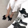 Fashion Oversize Bowtie Mule Shoes Women Fashion Pointed Toe Stripe Wave Slip-on Sandals Ladies Luxury Satin Silk Outdoor Flat Slippers