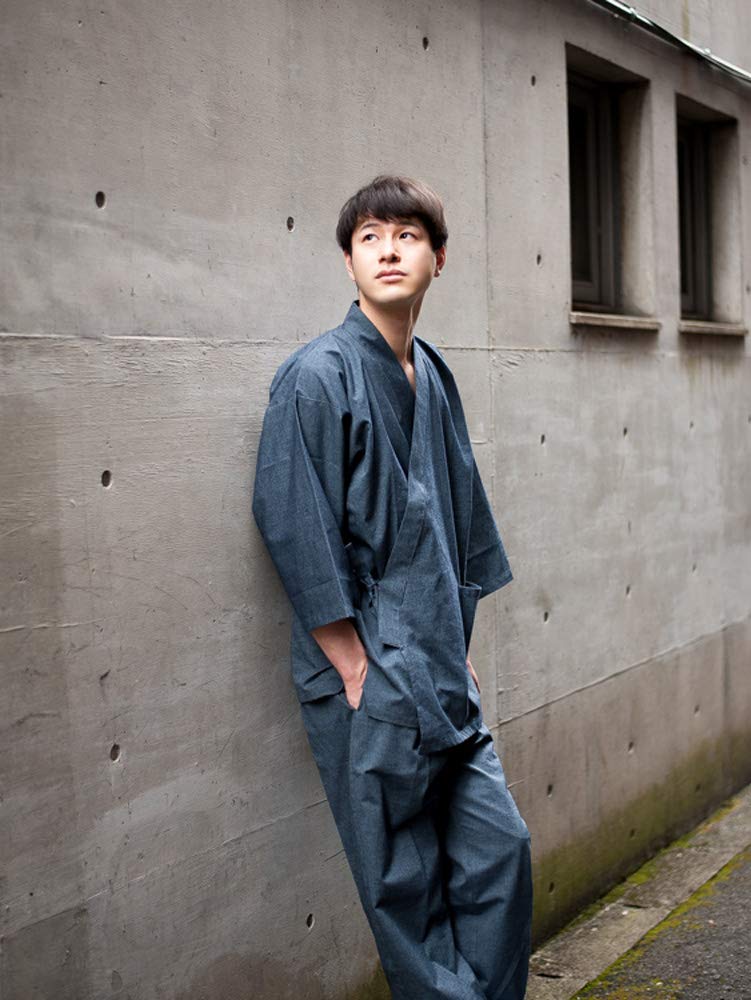 Samue für das ganze Jahr, hergestellt in Kurume ROCCA mittel [Tayutaf] Herren, rund, stilvoll, Baumwolle, Japan, Webart, Rokka, (M, marineblau)