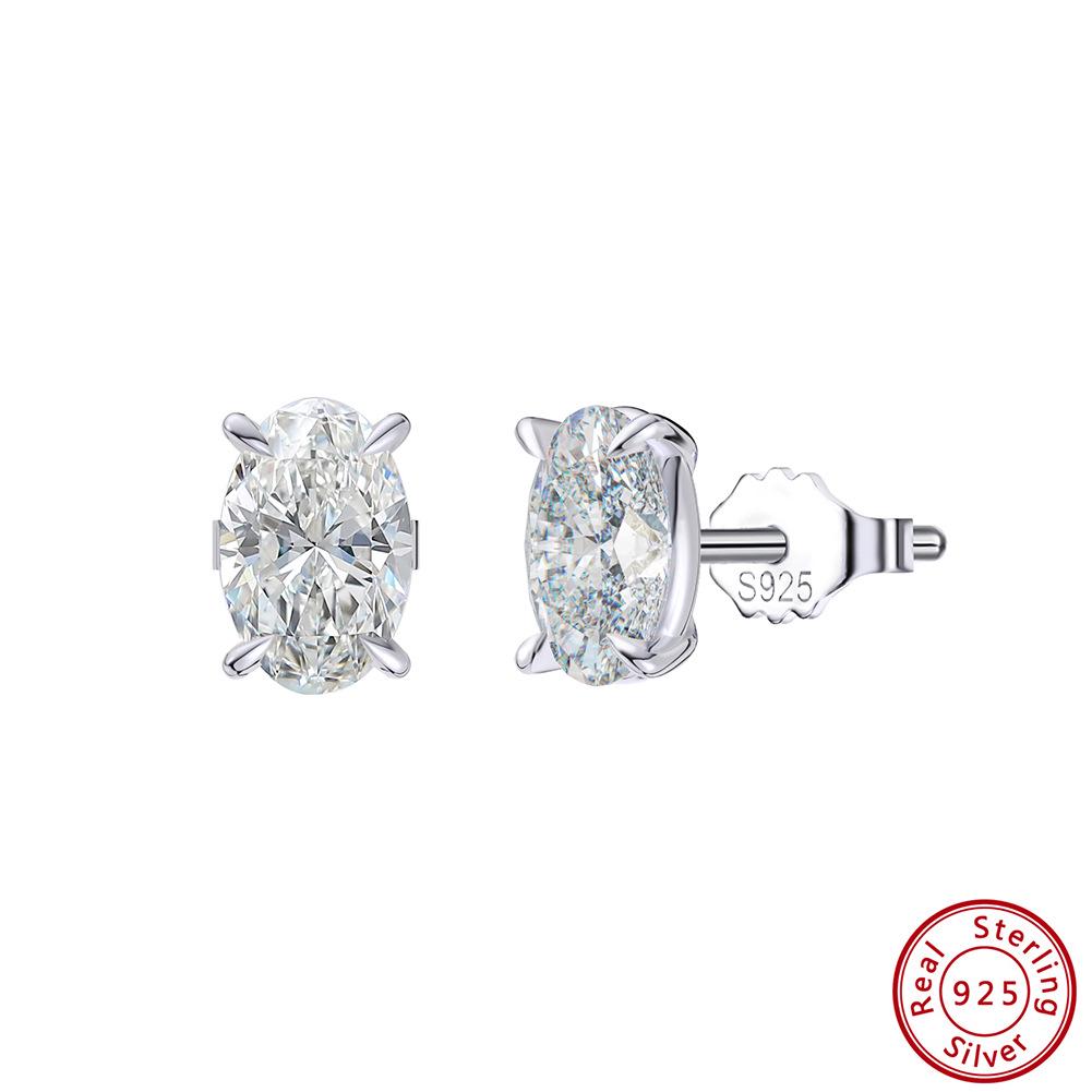 Huan Cai Jewelry S925 Sterling Silver Egg-Shaped 8A Zirconia Stud Earrings - Light Luxury Bestseller 925 Silver