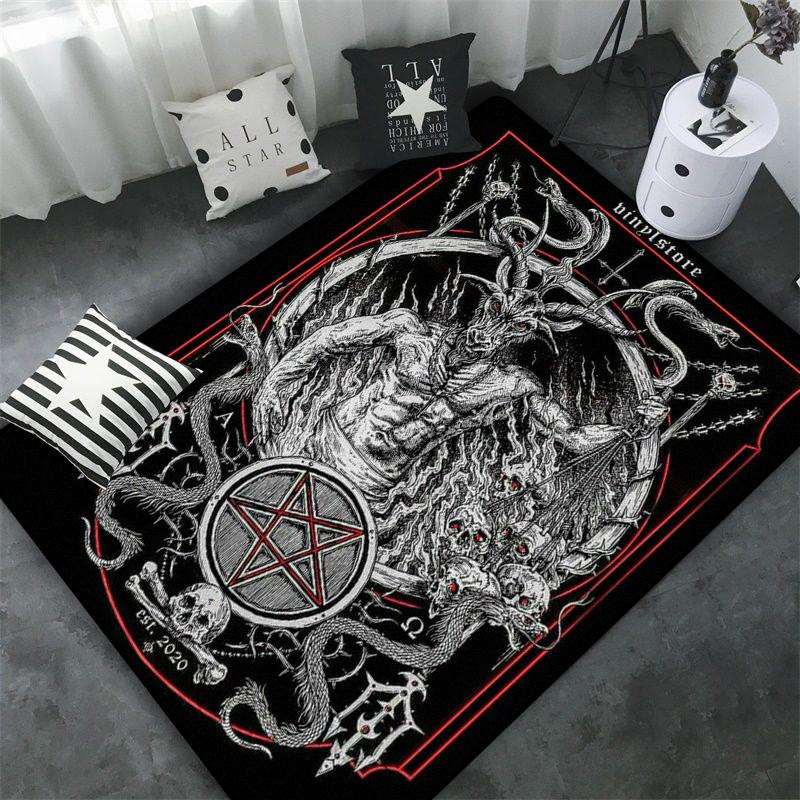 Schädel Baphomet Ziegen Dämon Raserei Bereichsteppich Blutrot-Baphomet Teppich-Baphomet Dekor-Satanische Matte-Satanische Heimdekoration