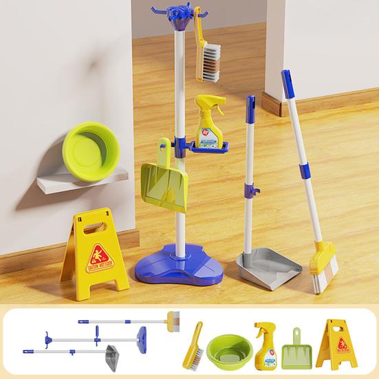 Set Curățenie pentru Copii Mici Jucărie de Curățenie pentru Copii Include Perie de Praf Mop Burete Mătură Făraș Pânză Set de Joacă de-a Treburile Casnice pentru Băieți Fete Vârste 2-5