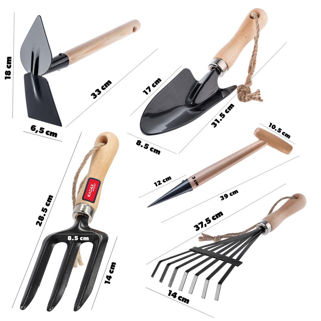 KADAX Set de Unelte de Grădină 5 în 1 Lopată Greblă Săpăligă Gheare Diblu