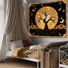 Tree Of Life Tapestry,Boho Design With Golden Tree,Moon Stars And Feathers On Black Background Print Wall Hanging For Home Decor