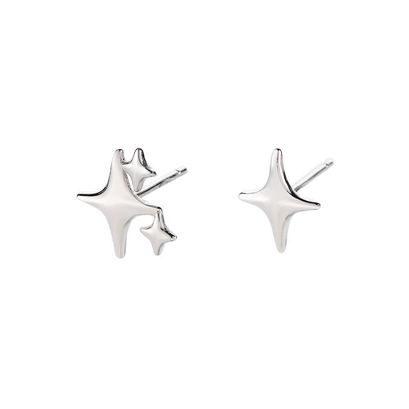 Asymmetrical Four-Pointed Star Stud Earrings for Women - 2026 Trendy Korean Cold Style