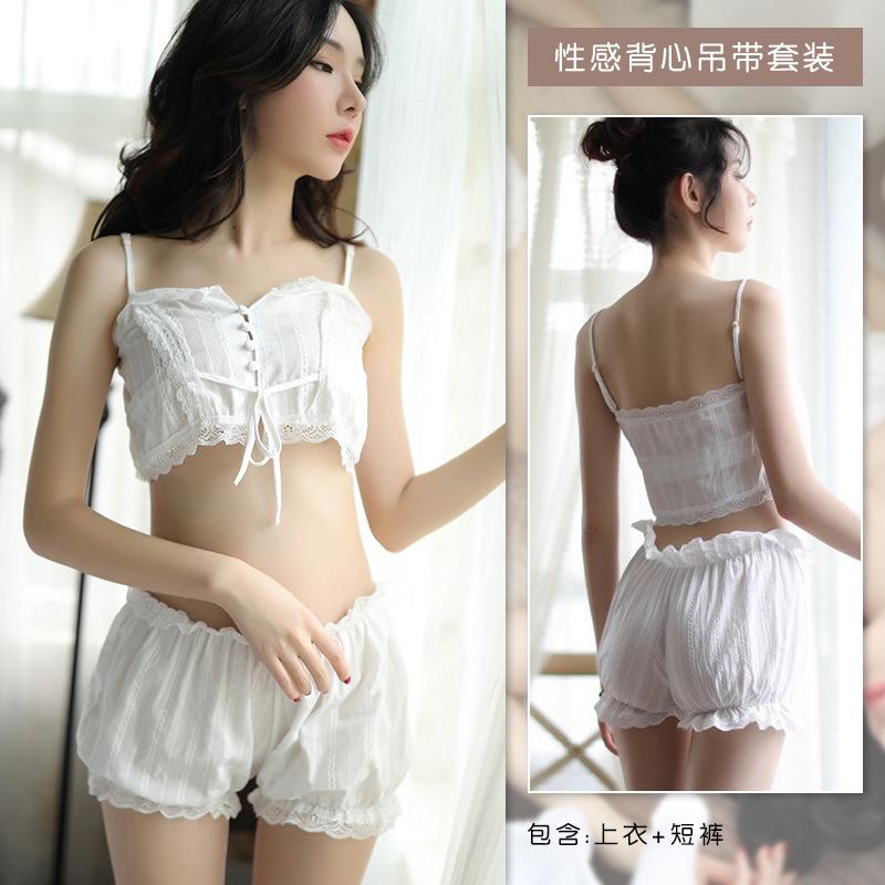 

Sexy sexy lace pajamas pure desire temptation loungewear pure cotton cute girl loungewear One size fits all белый