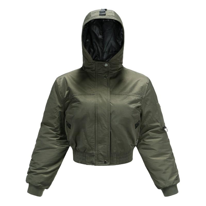 Womens Cargo Hooded Cotton Coat Solid Color Thick Fall Winter Outerwear S-XXL