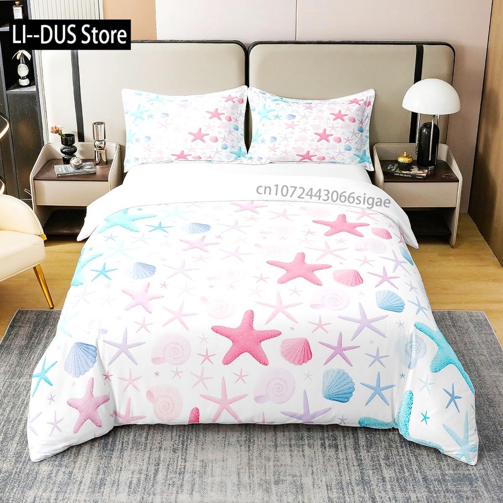 Blue Green Coastal Quilts Full Queen Size Bedding Coverlet Soft Starfish Bed Cover Ocean Quilt Set Seaside Home Decoration 3 Pcs