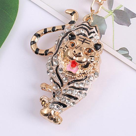 Keychain Pendant Sparkling Rhinestones Tiger Shape Charm Key Chain Strong Lobster Clasp Multi-Functional Key Holder