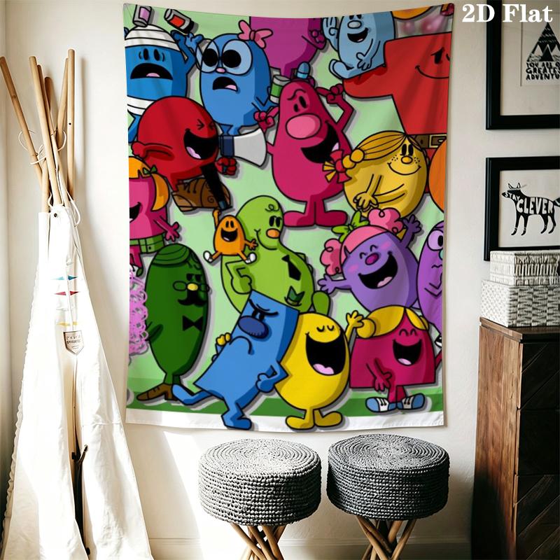 Mr. Men Little Miss Wall Tapestry Aesthetic Wall Hanging Printed Fabric Blanket Decorative Tapestries for Bedroom Living Room Home Decor