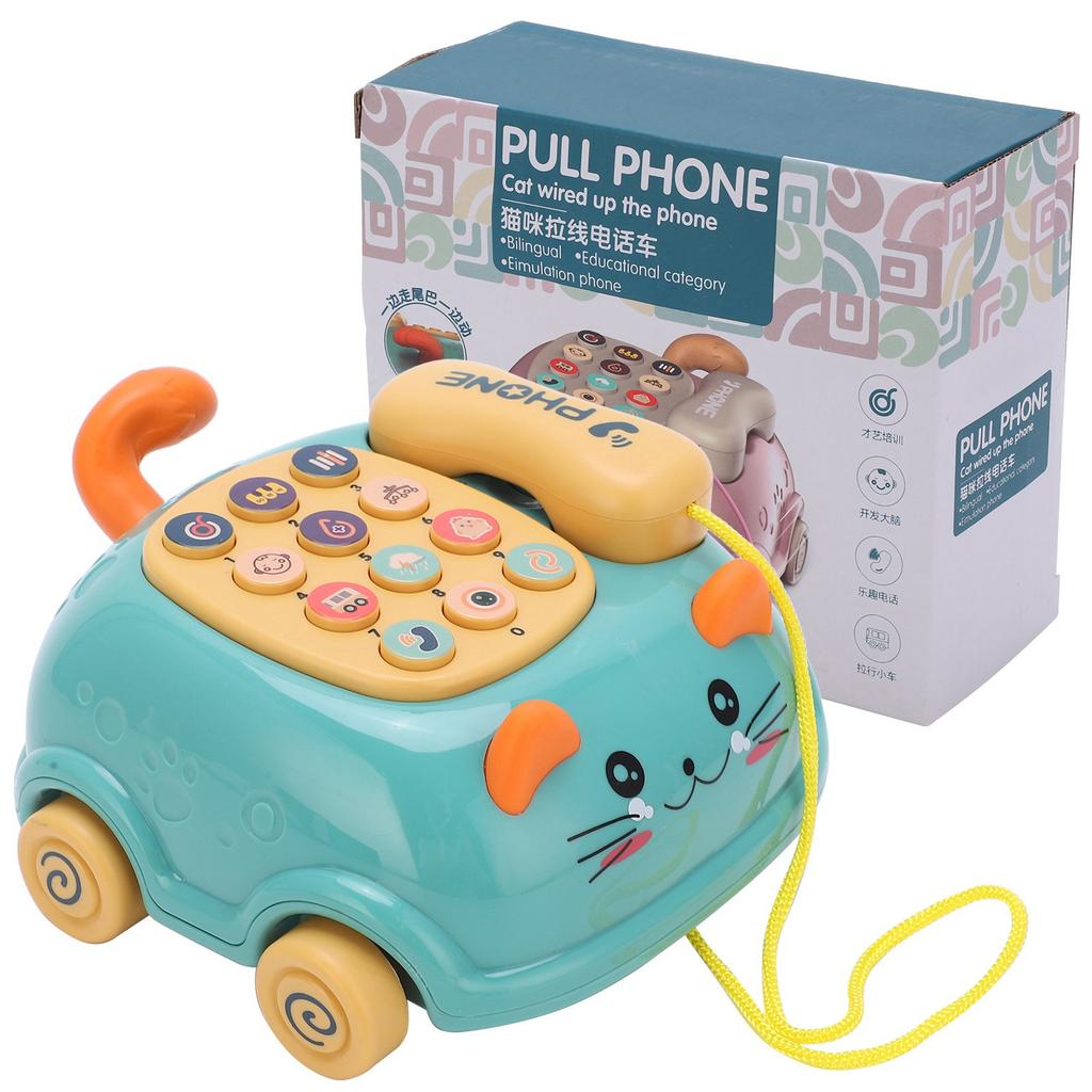 Kids Cute Mobile Phone Toy 16 Different Functions Children Simulation Cat Phone CarGreen