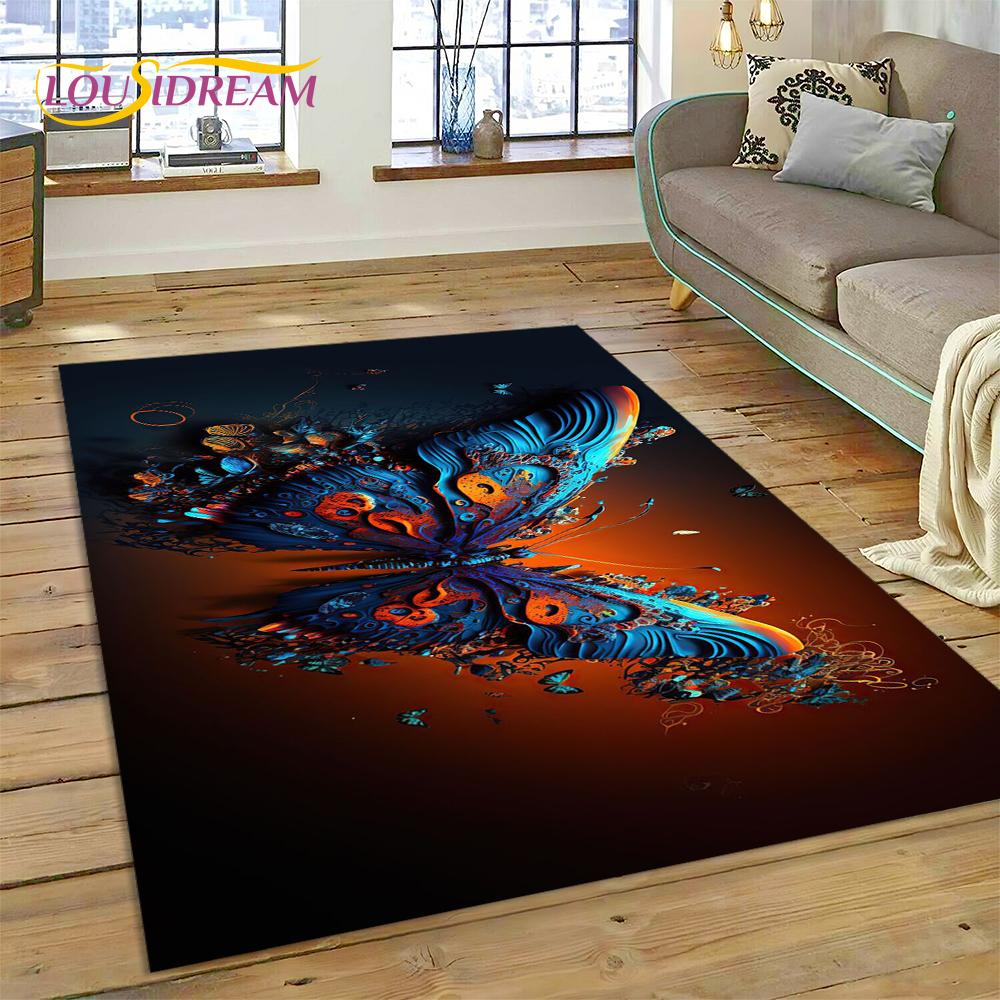Cartoon Flower Fantasy Butterfly  HD Carpet Rug for Home Living Room Bedroom Sofa Doormat Decor,Kids Area Rug Non-slip Floor Mat