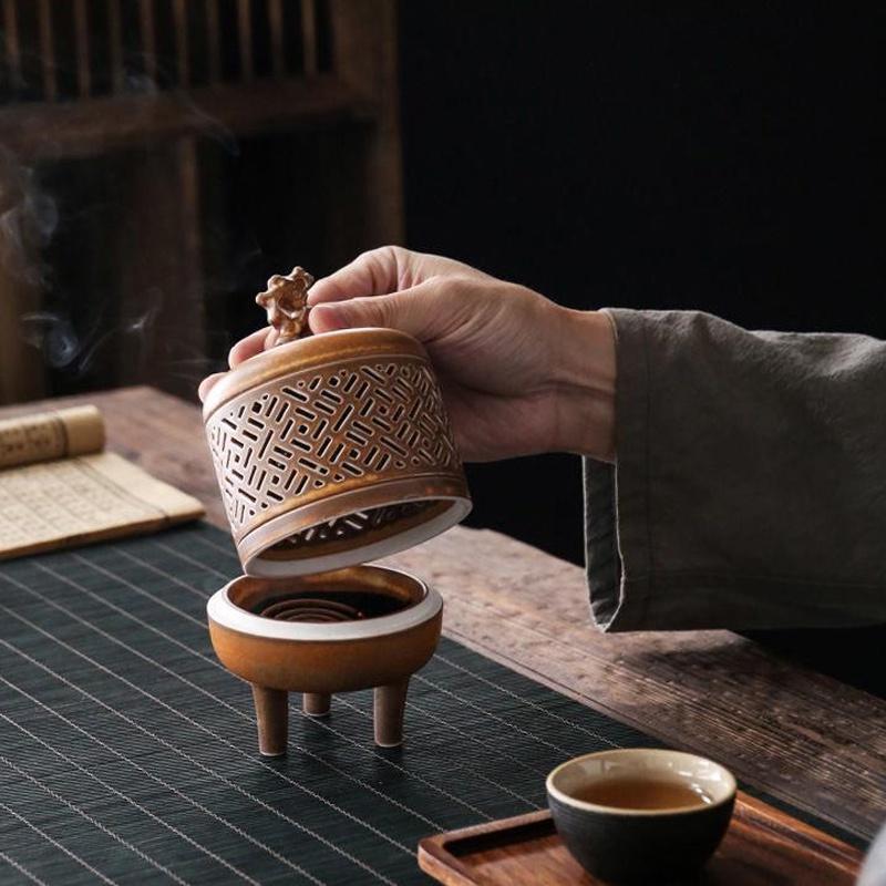 Ceramic Incense Burner Antique Style Indoor Coil Incense Burner Chinese Style Ancient Home Decoration Ornament