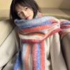 Tassel Striped Wool Shawl Plush Cape Wraps Classic Long Scarf  Women/Men