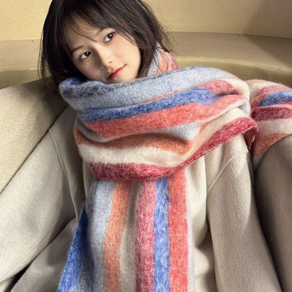 Tassel Striped Wool Shawl Plush Cape Wraps Classic Long Scarf  Women/Men