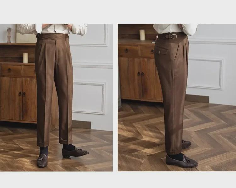 Men's Autumn British Style High-Waist Straight Trousers: Non-Iron, Loose Fit, Business-Casual Suit