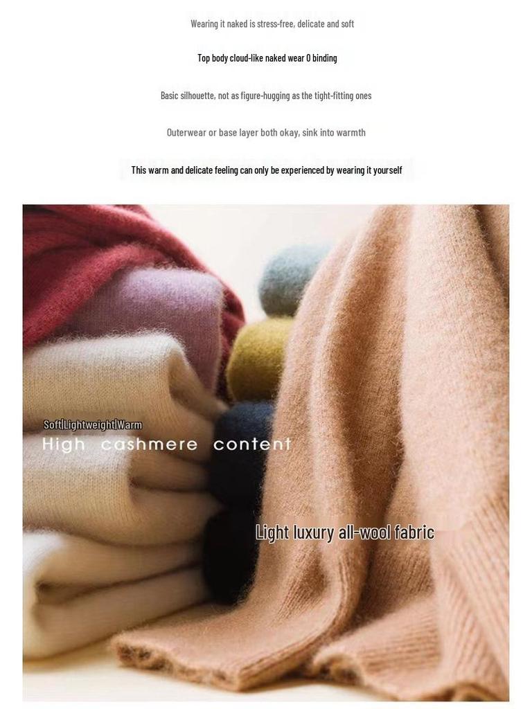 Damen Nahtloser 100% Wollpullover Langarm mit Halbhohem Kragen für Herbst/Winter